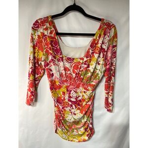 Cabi Floral Ruched 3/4 Sleeve Scoop Neck Top Blouse - Women's Size M‎